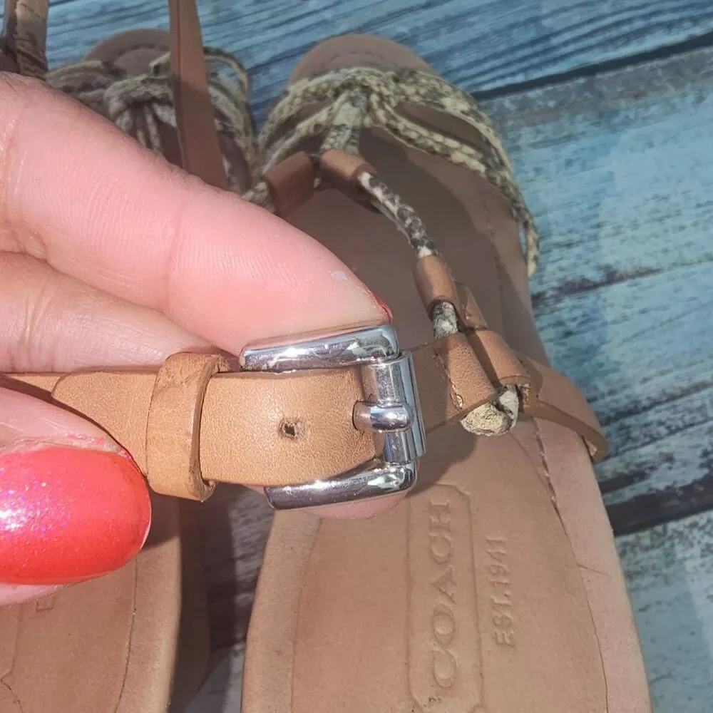 Coach Sandal Womens 9.5 Beige Tan Cork Wedge Braided Straps Open Toe Chic - Picture 8 of 13